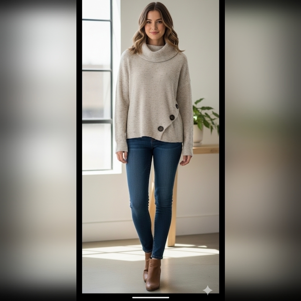 Jessica Simpson Woman's button detail turtleneck sweater Size S